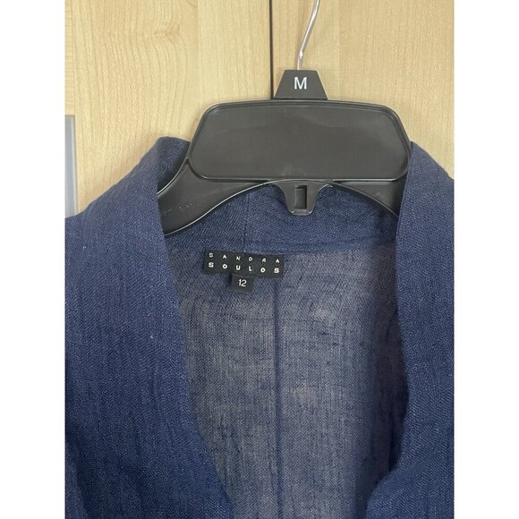 Sandra Soulos Linen Blue Women's Tunic Top Sz 12 Gauzy Lagen Art Coastal Casual - Picture 3 of 5